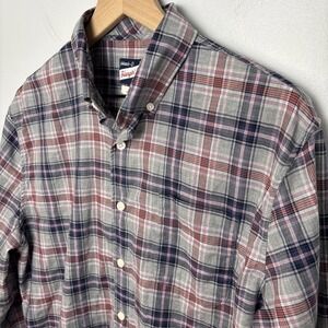 johnnie-O Men's Large Nelson Hangin' Out Button Shirt Light Gray Plaid‎